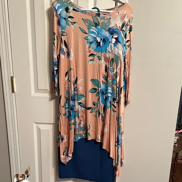 2 pc ODDY Floral Asymmetrical Skirt Set - Blue and Peach - Picture 1 of 4